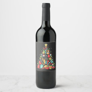 Christmas Tree Baking Chef Cook Xmas Wine Label