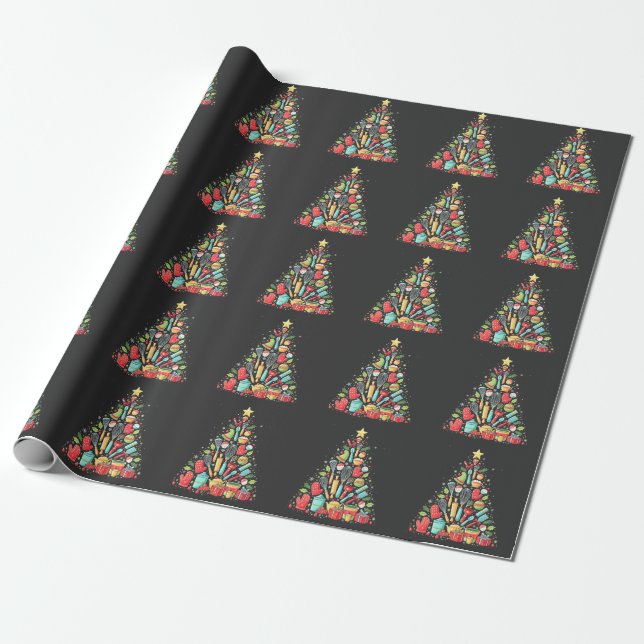 Christmas Tree Baking Chef Cook Xmas  Wrapping Paper (Unrolled)
