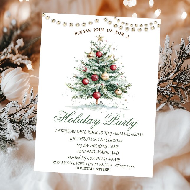 Christmas Tree Balls String Lights Holiday Party Invitation (Creator Uploaded)
