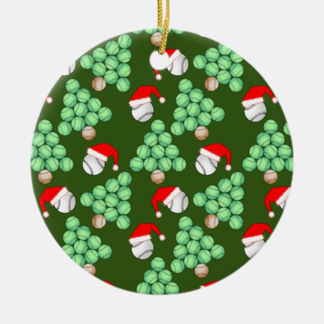 Christmas Tree Baseball Santa Hats Ceramic Ornament (Front)