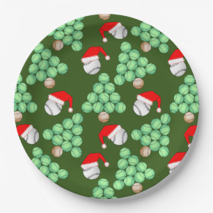 Christmas Tree Baseball Santa Hats Paper Plate