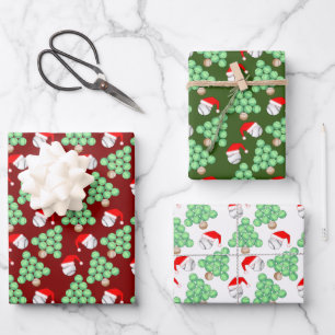 Christmas Tree Baseball Santa Hats Wrapping Paper Sheet