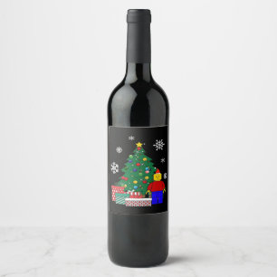 Christmas Tree Baseball Wine Label