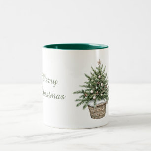 Christmas Tree Basket Gold Star Two-Tone Coffee Mug