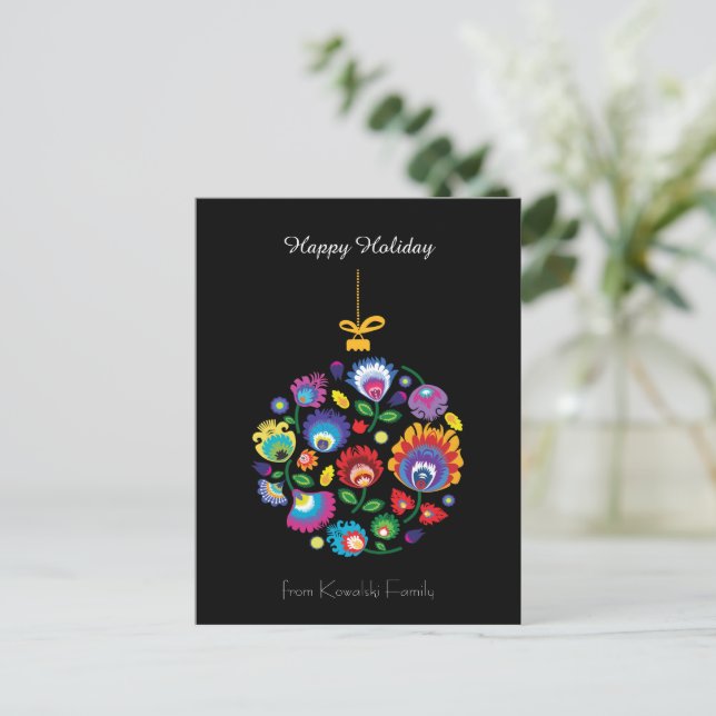 🎄Christmas tree bauble - folklore [black] Holiday Postcard (Standing Front)