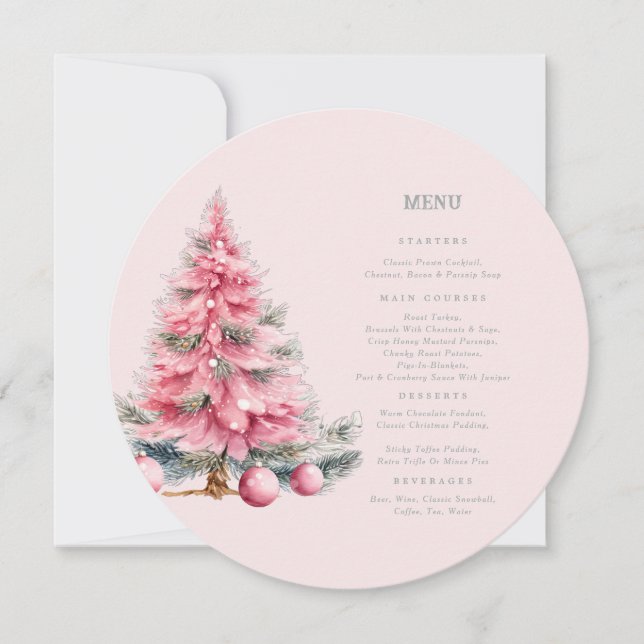 Christmas Tree Baubles Shabby Circle Menu Card (Front)