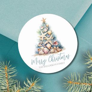 Christmas Tree Beach Classic Round Sticker