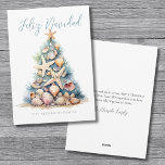 Christmas Tree Beach Feliz Navidad Holiday Card<br><div class="desc">Christmas Tree Beach Feliz Navidad Holiday Card. Feliz Navidad! Share warm and beachy wishes this season with a unique holiday card featuring a charming Christmas tree crafted from seashells and starfish. The tree takes centre stage, topped with a starfish and blending soothing blue and green hues that evoke the beauty...</div>