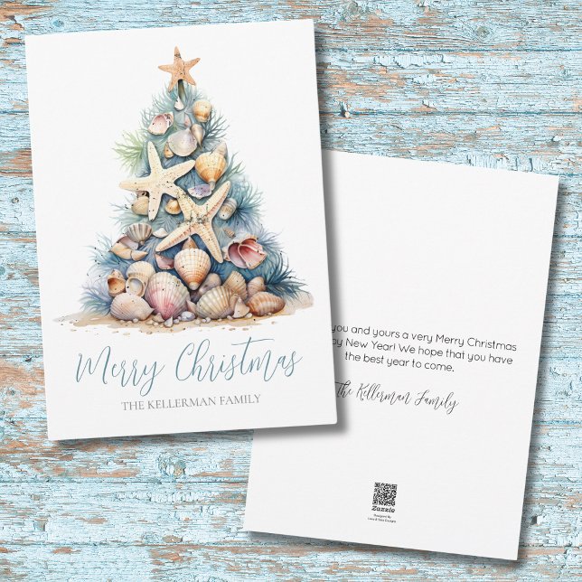 Christmas Tree Beach Holiday Card (Christmas Tree Seashell Beach Holiday Card)