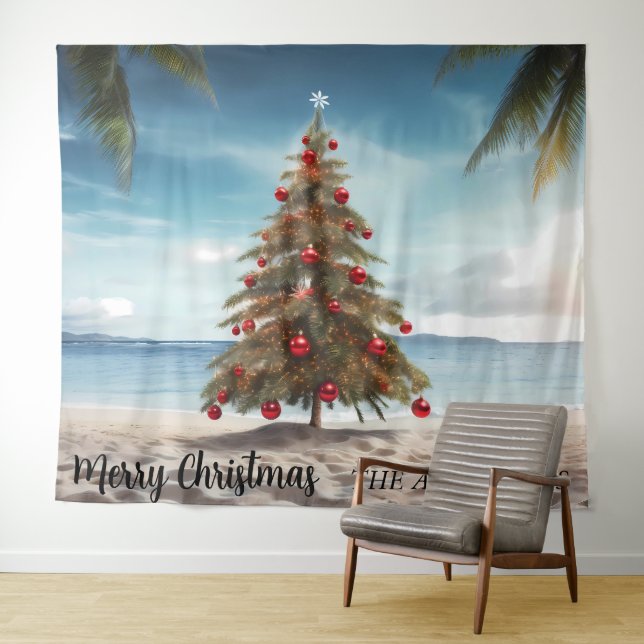 Christmas Tree Beach Holiday Photo Backdrop Tapestry (In Situ (Horizontal))