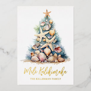 Christmas Tree Beach Mele Kalikimaka Foil Holiday Card