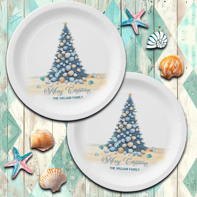 Christmas Tree Beach Merry Christmas Paper Plate (Creator Uploaded)