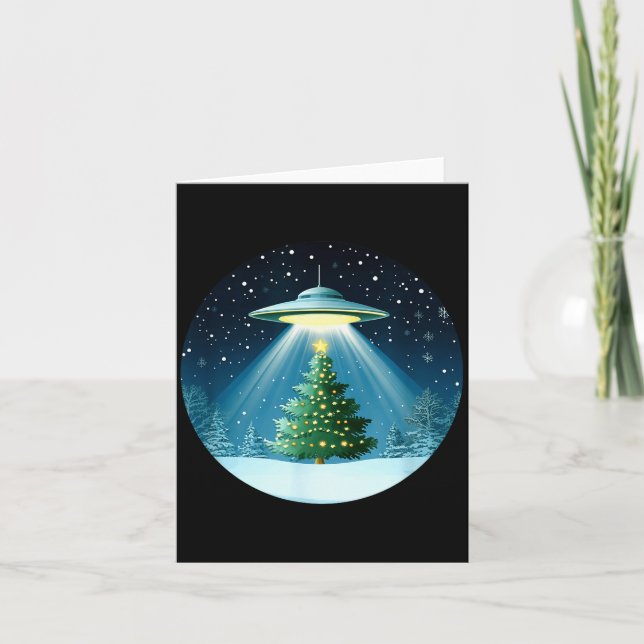 Christmas Tree Beamed By Ufo For Interstellar Holi Card (Front)