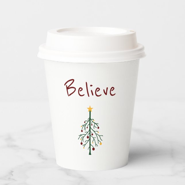 Christmas Tree Believe Cute Paper Cups (Front)