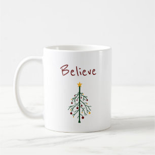 Christmas Tree Believe Cute Typography  Coffee Mug