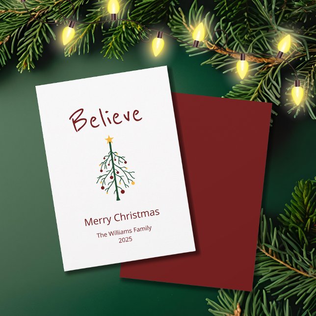 Christmas Tree Believe Santa  Holiday Card (Creator Uploaded)
