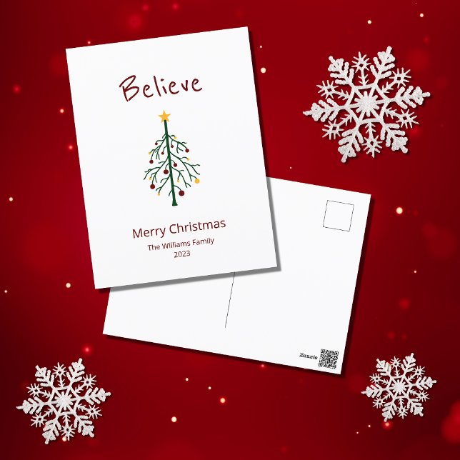 Christmas Tree Believe Santa Holiday Postcard (Creator Uploaded)