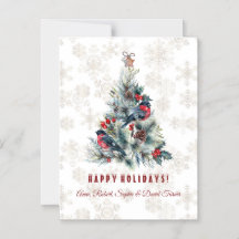 Christmas Tree Berries Holiday Wishes Monogram