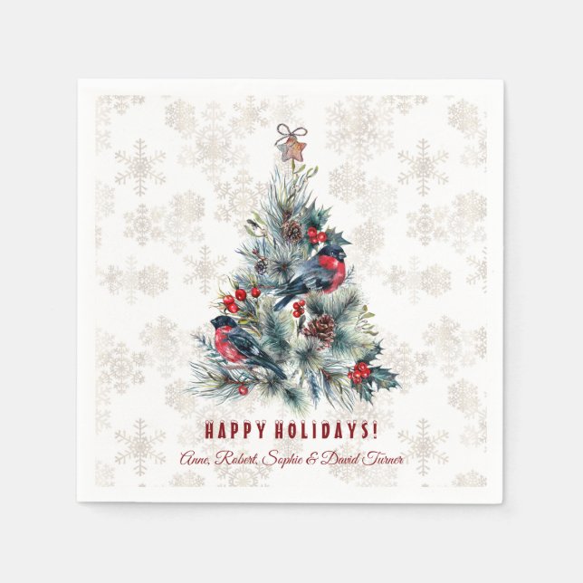 Christmas Tree Berries Holiday Wishes Monogram Napkin (Front)