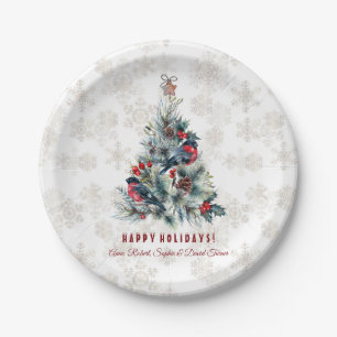 Christmas Tree Berries Holiday Wishes Monogram Paper Plate