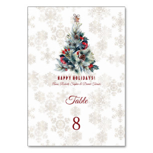 Christmas Tree Berries Holiday Wishes Monogram Table Number