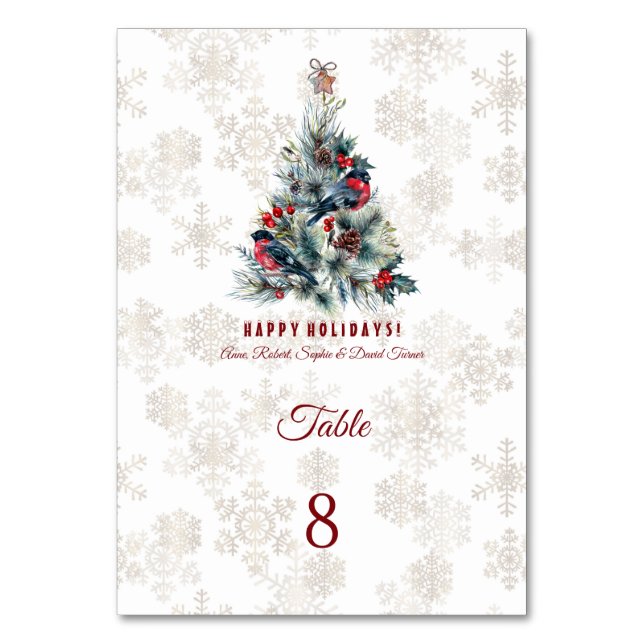 Christmas Tree Berries Holiday Wishes Monogram Table Number (Front)