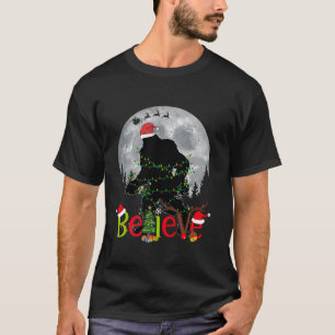 Christmas Tree Bigfoot Believe Santa Hat Lights Ho T-Shirt