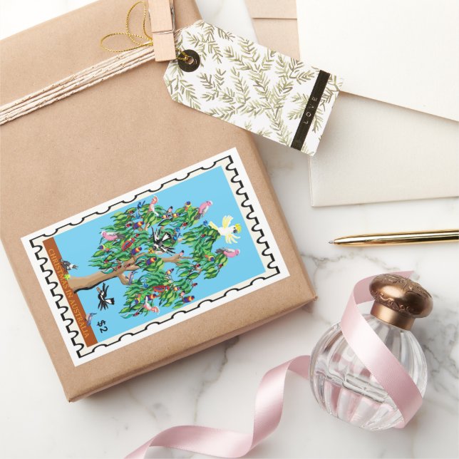 Christmas tree birds Australian Christmas Rectangular Sticker (Gifting)