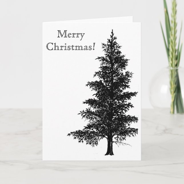 Christmas tree, black and white drawing. holiday card (Front)