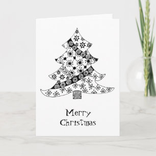Christmas Tree Black and White Pattern Holiday Card