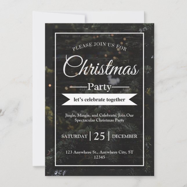 Christmas tree black party invitation (Front)
