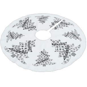 Christmas Tree Black & White Holiday Brushed Polyester Tree Skirt
