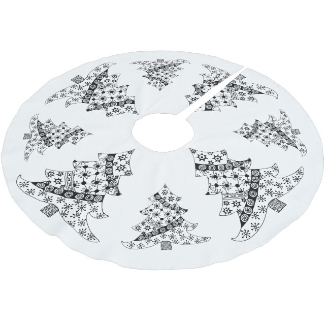 Christmas Tree Black & White Holiday Brushed Polyester Tree Skirt (Angled)