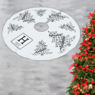 Christmas Tree Black & White Holiday Monogram Brushed Polyester Tree Skirt