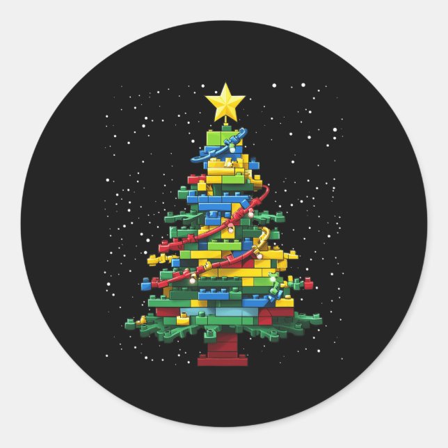 Christmas Tree Block Brick Building Xmas Master Bu Classic Round Sticker (Front)