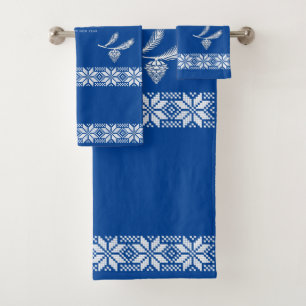 Christmas tree. Blue colour Bath Towel Set