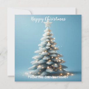 Christmas tree blue glitters   your name holiday card