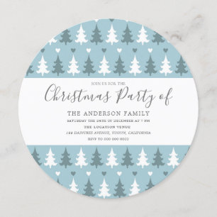 Christmas Tree Blue Grey Christmas Party Circle Invitation