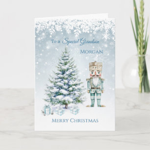 Christmas Tree Blue Nutcracker Snowflakes  Card