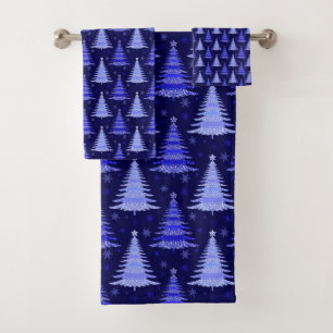 Christmas Tree Blue Pattern Design Bath Towel Set