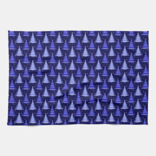 Christmas Tree Blue Pattern Design Tea Towel
