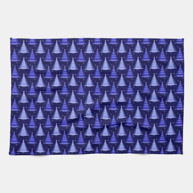 Christmas Tree Blue Pattern Design  Tea Towel (Horizontal)