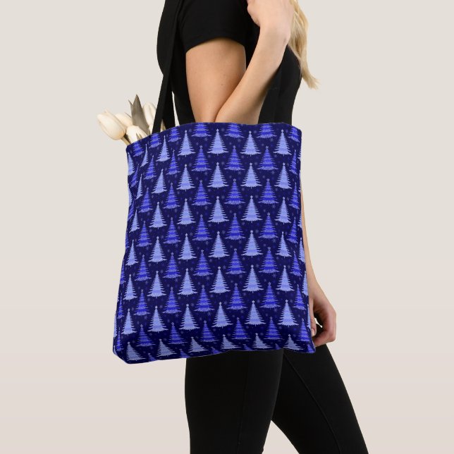 Christmas Tree Blue Pattern Design  Tote Bag (Close Up)