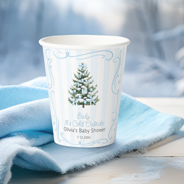 Christmas Tree Blue Winter Baby Shower Paper Cups (Creator Uploaded)