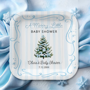 Christmas Tree Blue Winter Baby Shower Paper Plate