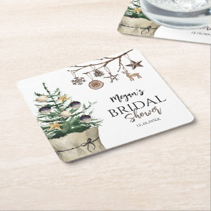 Christmas Tree   Boho Winter Bridal Shower Square Paper Coaster