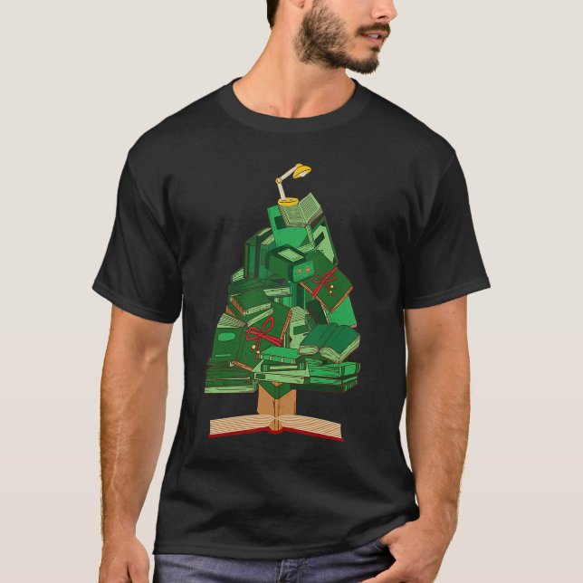 Christmas Tree Book Stack Holiday Tree Pile Bookwo T-Shirt (Front)