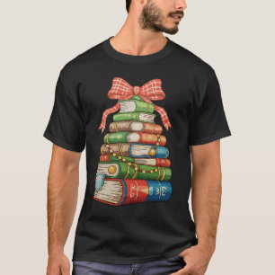 Christmas Tree Books Bow Reading Librarian Teacher T-Shirt
