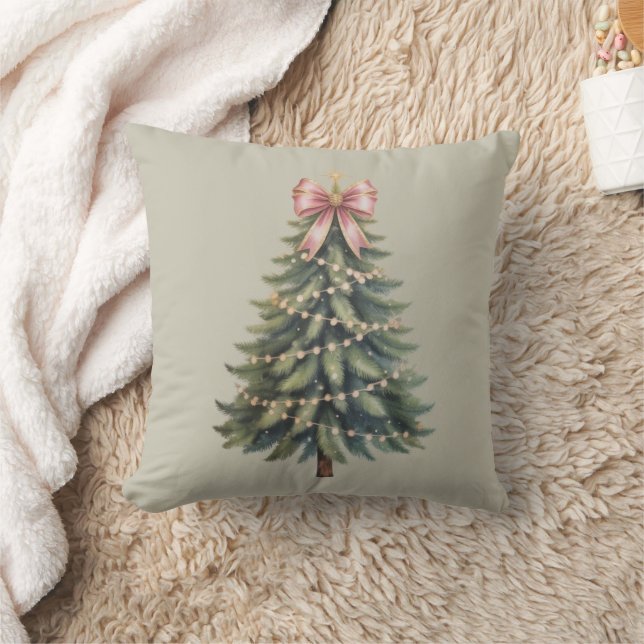 Christmas Tree Bow Coquette Xmas Cushion (Blanket)