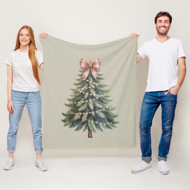 Christmas Tree Bow Coquette Xmas Fleece Blanket (In Situ)